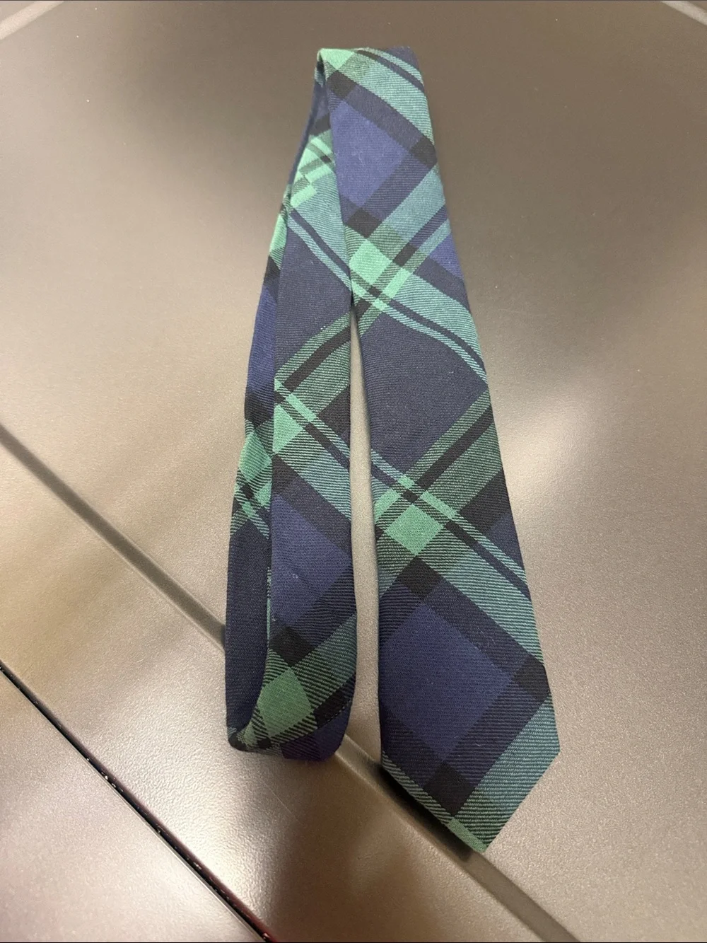 J. Crew Skinny Tartan Navy and Green Plaid Tie